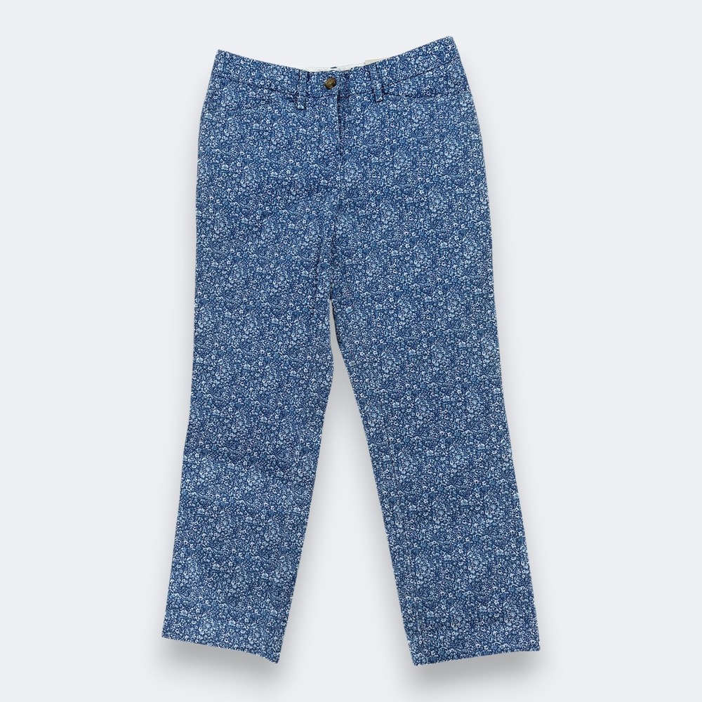 Lands' End Women Floral Ditsy Print Straight Leg Pants 2 Blue Mid Rise Preppy - Picture 2 of 11